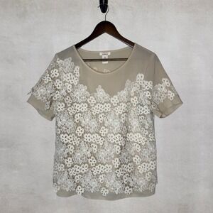Sundance Love In A Mist Floral Crochet Lace Overlay Top Boho Blouse Beige Medium